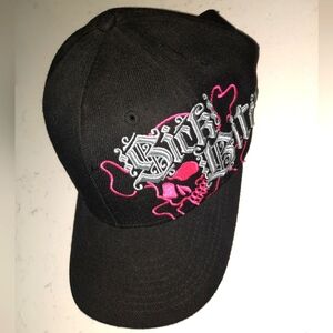 Black Cap with Pink and Silver Sick Bi+$h Design Excellent Used Condition